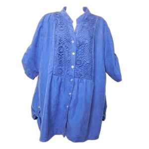 O C Order Plus Lace Front Blue Blouse Top Buttons NWT 5XL